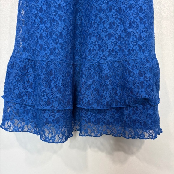 Aeropostale Solid V-Neck Lace Cami Dress Blue Slip Dress Y2K 90s Ruffle Hem - Picture 9 of 12